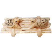 OX BONE CARVED COUPLE TURTLE ON BAMBOO RAFT